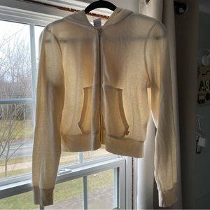 Aritzia TNA Waffle Knit Crop Zip Up Cream Sweater Medium
